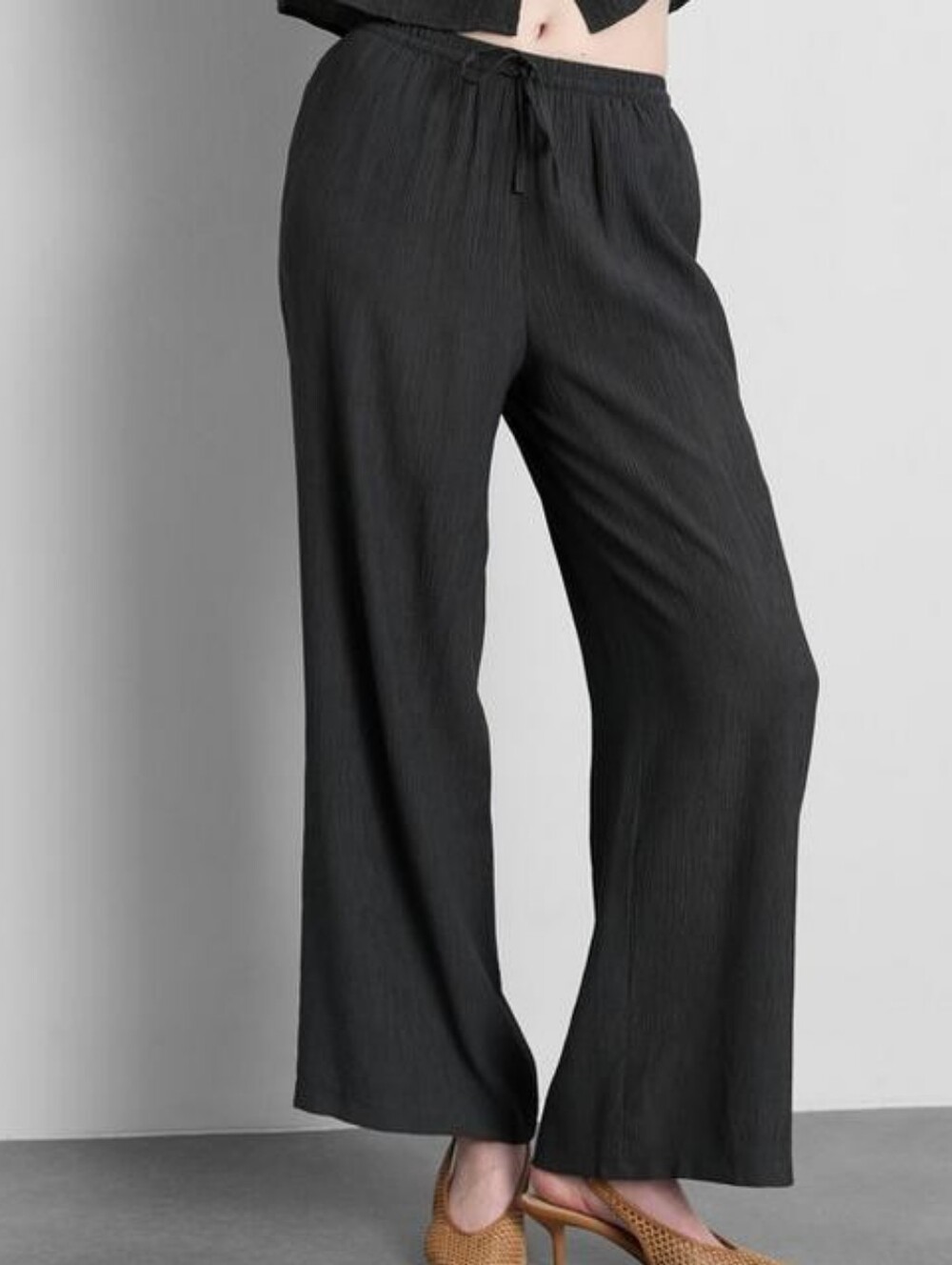 Primark Women's Dark Charcoal Textured Elastic Waist Pants